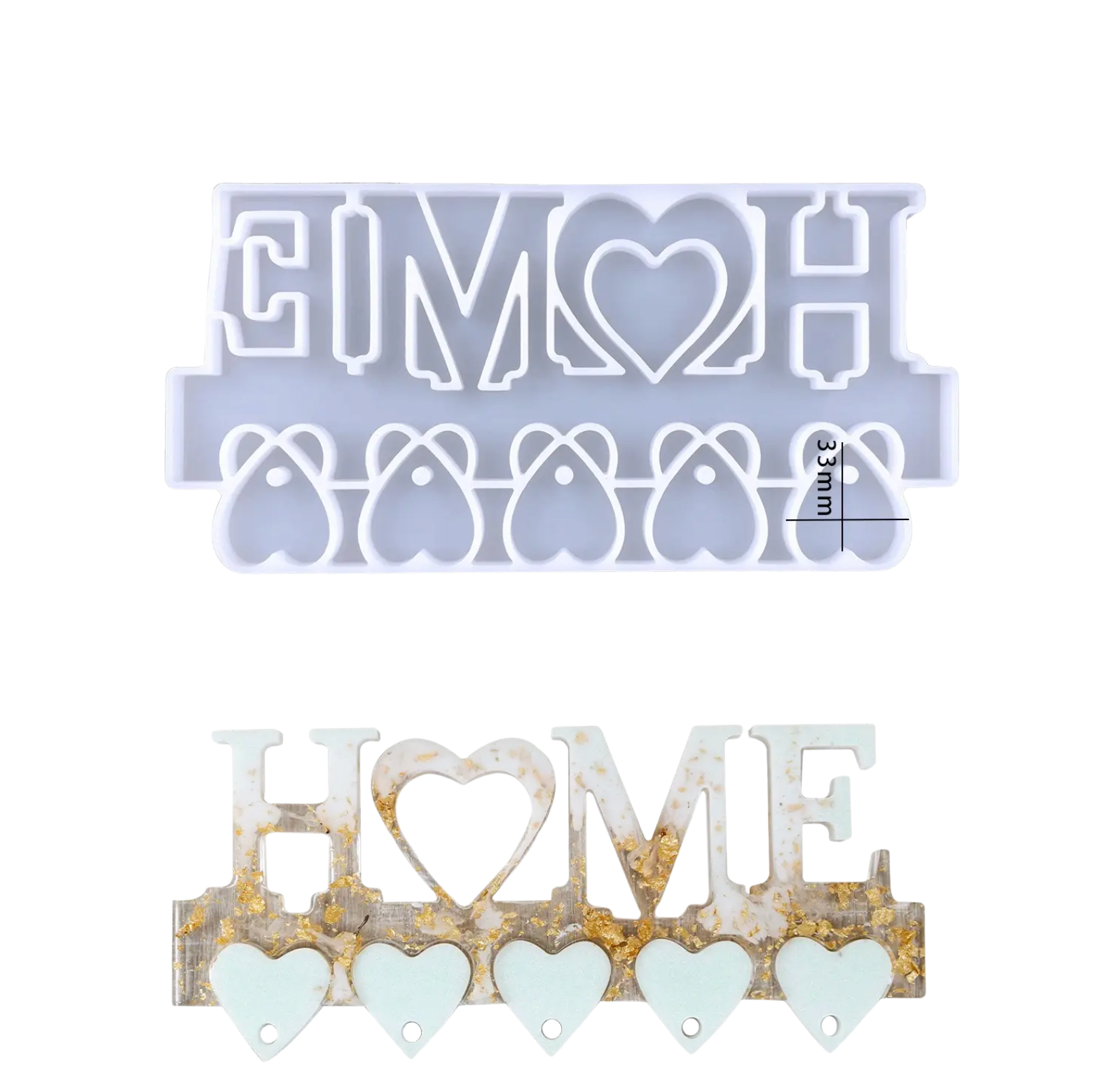 תבנית סיליקון למתלה מפתחות HOME עם לבבות